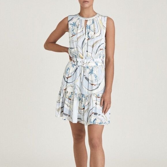 REISS VIENNA SWIRL PRINTED MINI DRESS Sz 0 Feminine quite Luxury Pockets - Picture 1 of 9